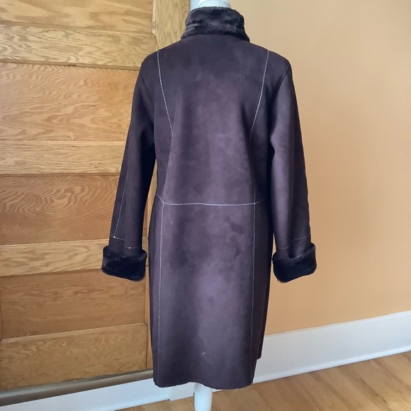 NOVELTI Brown Faux Suede Leather Shearling Midi Coat Size M - Picture 4 of 16